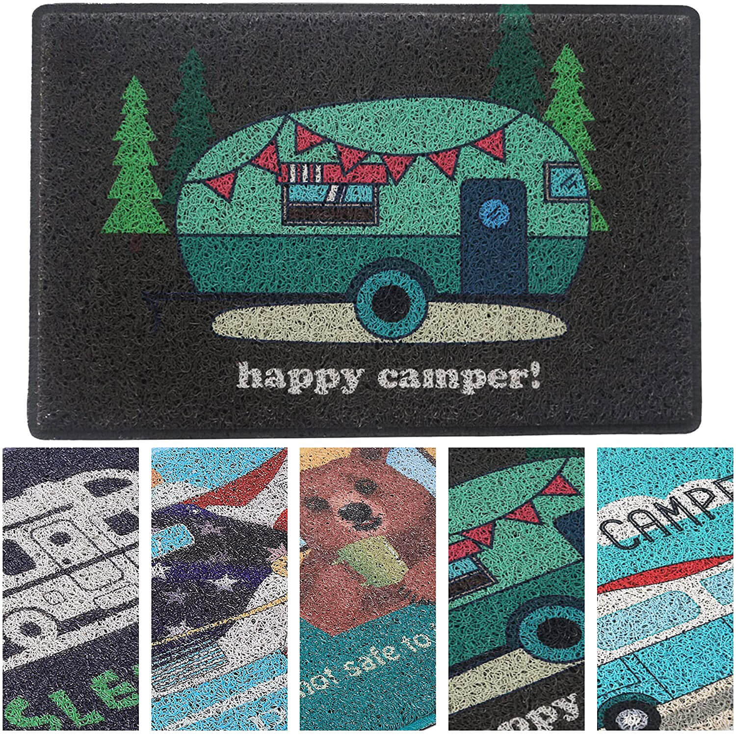 Funny Happy Camper Tan Outdoor Welcome Doormat Novelty Floor Rug Front