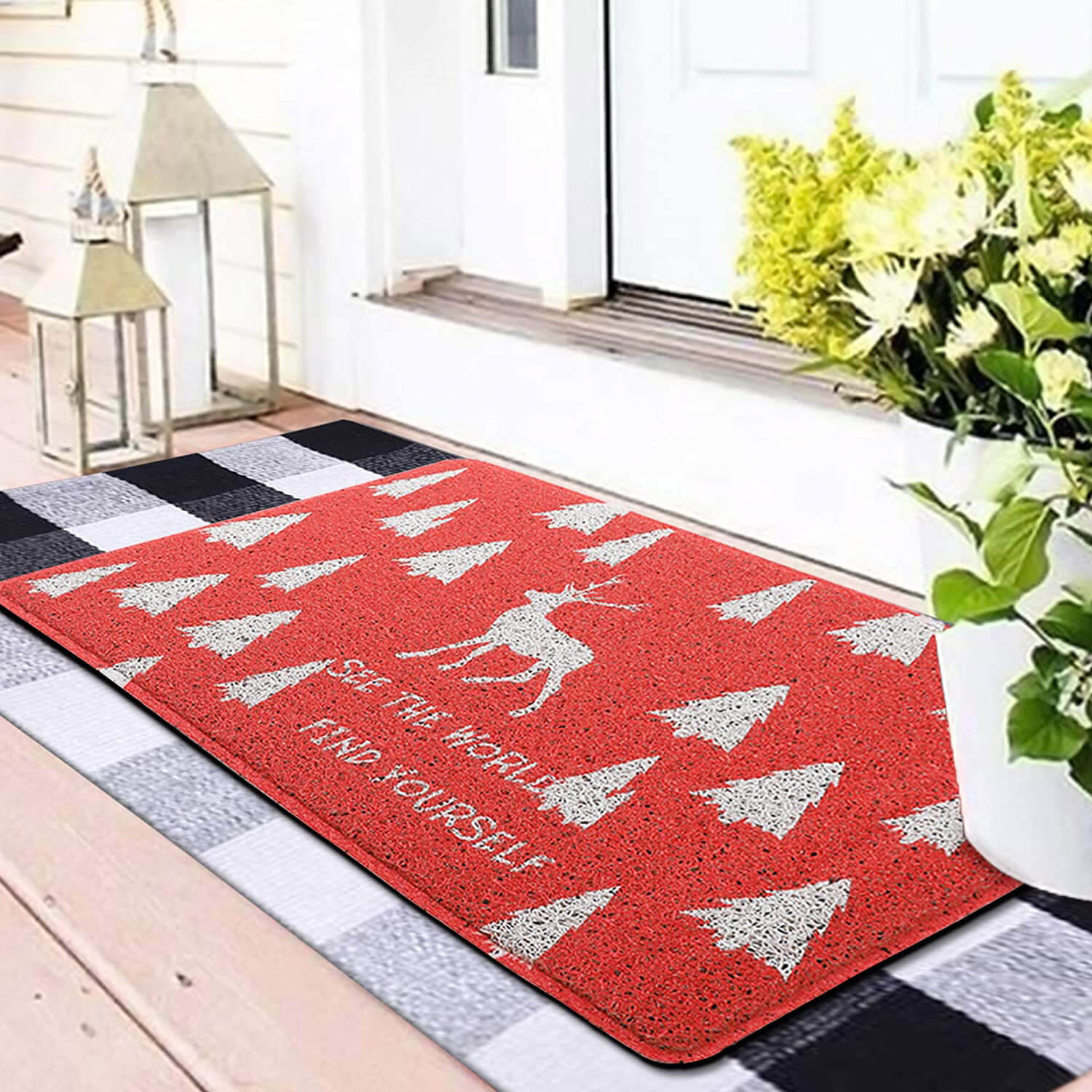 1/2PCS Christmas Welcome Doormat Front Porch Rugs Welcome Mat